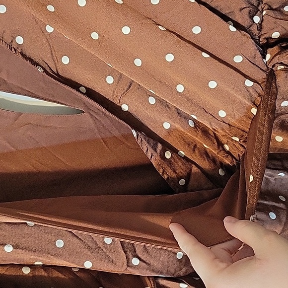 Torrid Brown Polka Dot Mini Faux Wrap Dress - Picture 13 of 16